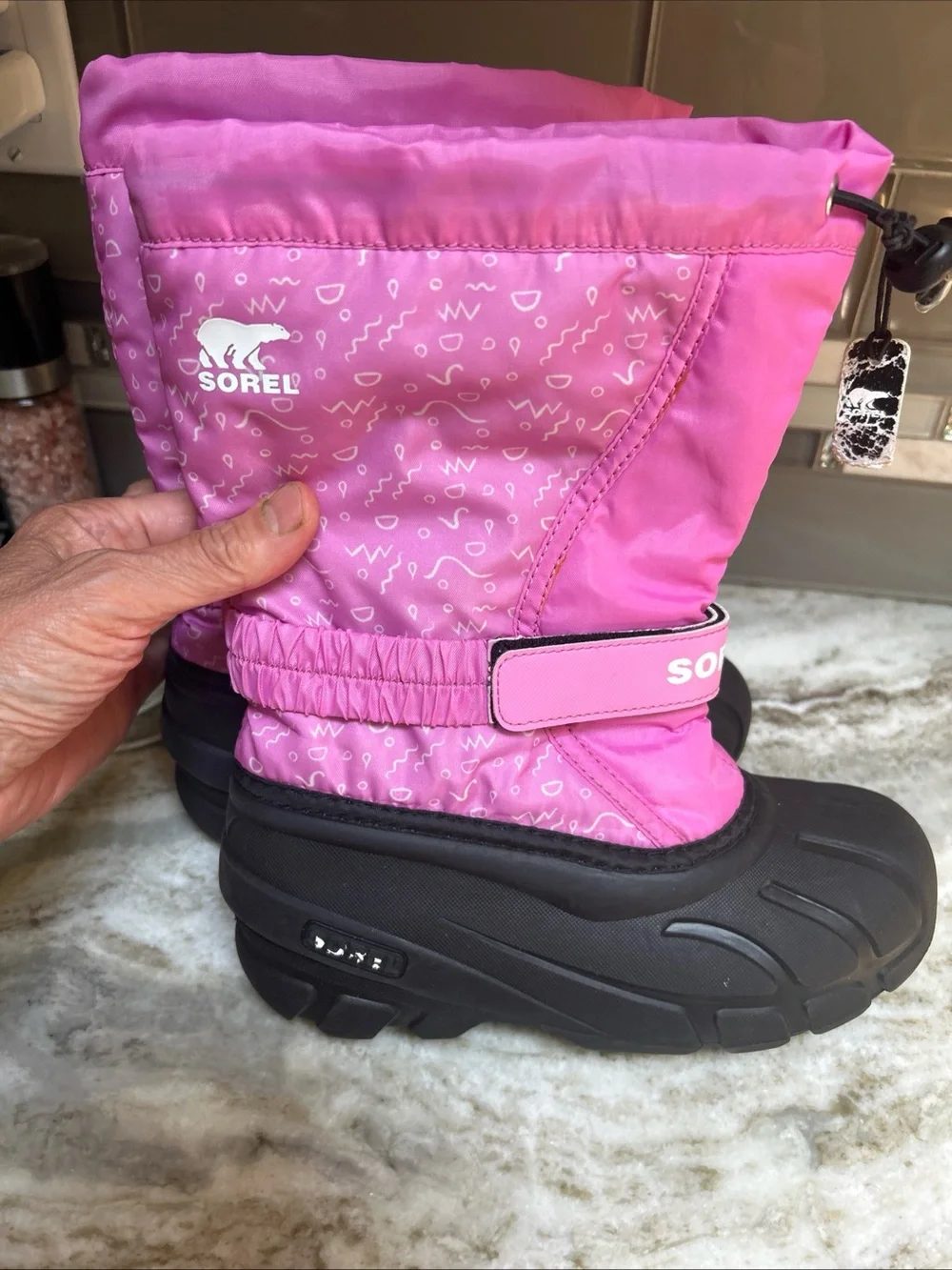 Sorel Big K Flurry Snow Boots Pink Black Sz 3 Waterproof Winter Back To School